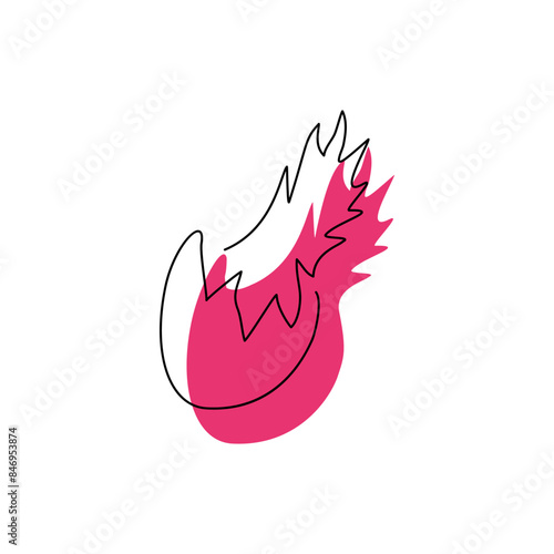 Pitaya one continuous line drawing style isolated on white. Fresh dragonfruit logo concept design. Kitchen garden fruit icon with color spot. Modern single line art hand drawn flat vector illustration