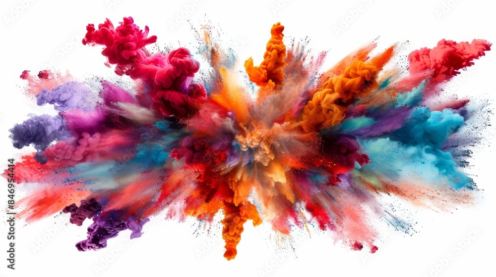 Vibrant paint explosion on white background colorful ink cloud and powder burst 3d render Vibrant paint explosion on white background colorful ink cloud and powder burst 3d render