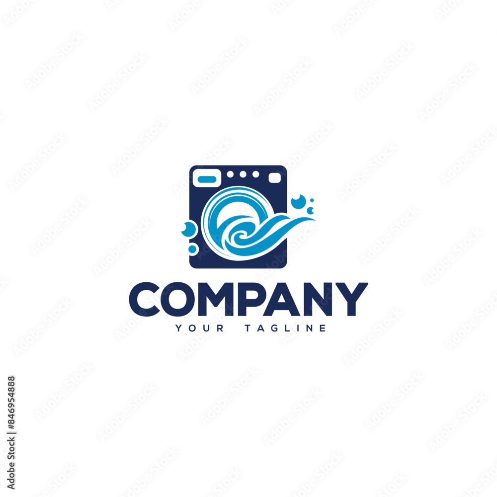 Creative logo design depicting a washer , water waves and a shirt. Creative logo design depicting a washer , water waves and a shirt.