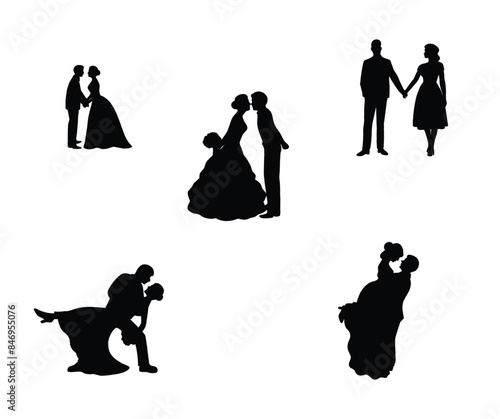Silhouette Collection of Romantic Couples in Various Poses Including Weddings and Dances