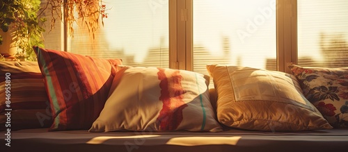 A cozy couch adorned with c...