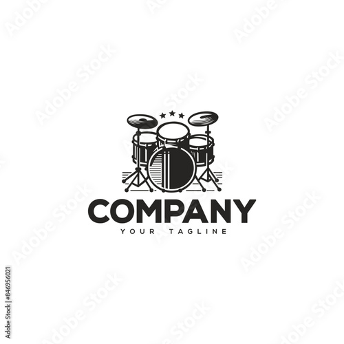 Creative logo design depicting a drum set.. 