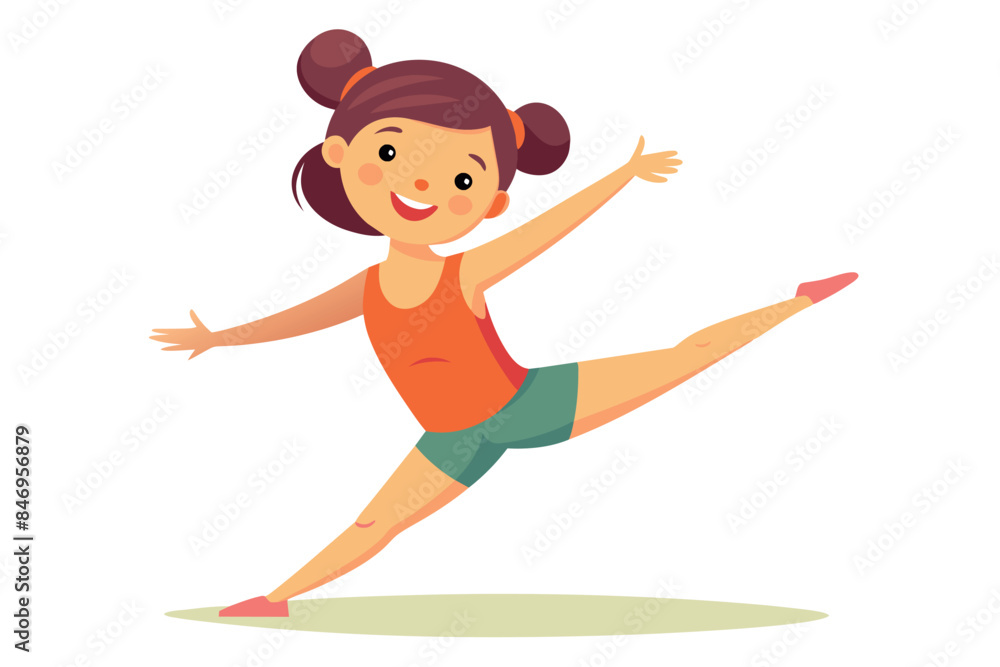 a child in a yoga pose on a mat.  The interior is decorated with party elements