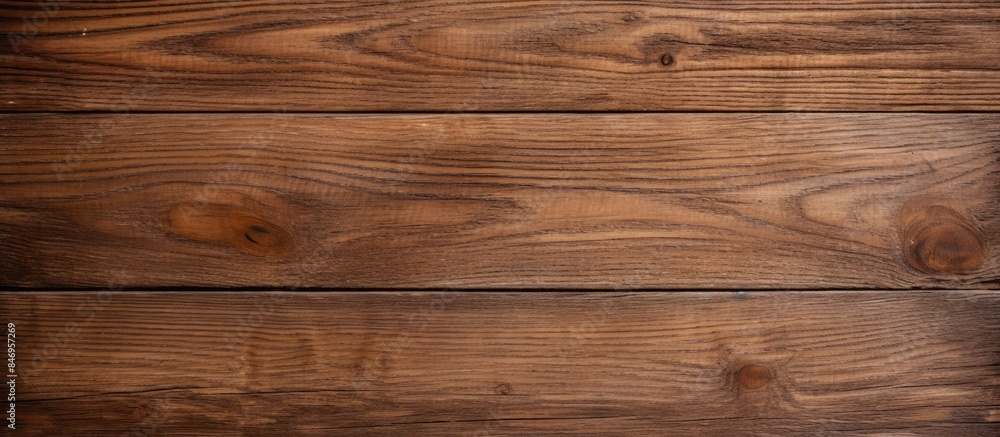 Fototapeta premium Detailed view of a wooden wall with a brown stain applied on the surface. with copy space image. Place for adding text or design