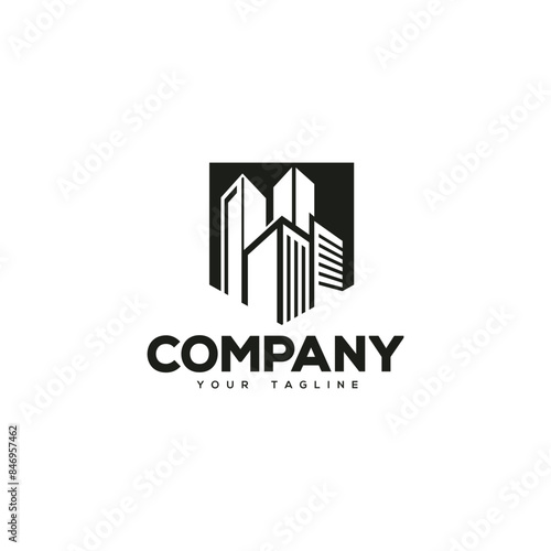 Creative logo design depicting a minimalist city skyline. 