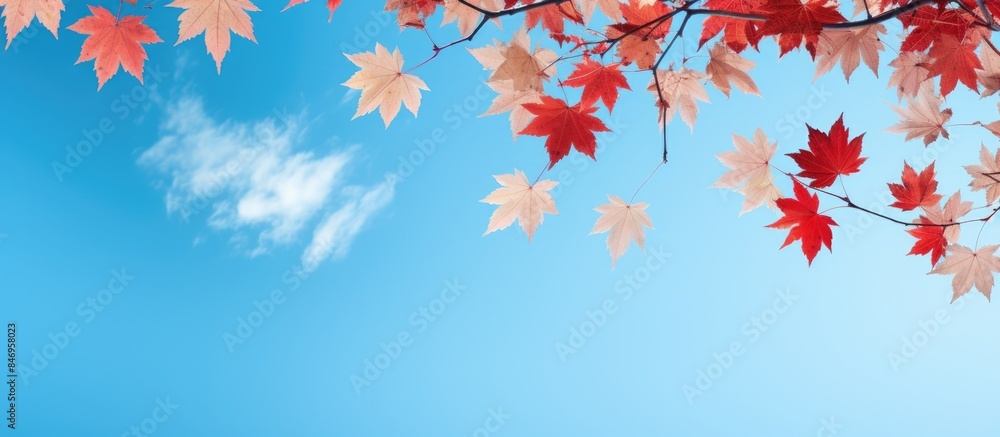 Maple branch full of green leaves contrasted beautifully against a clear blue sky background. with copy space image. Place for adding text or design Maple branch full of green leaves contrasted beautifully against a clear blue sky background. with copy space image. Place for adding text or design