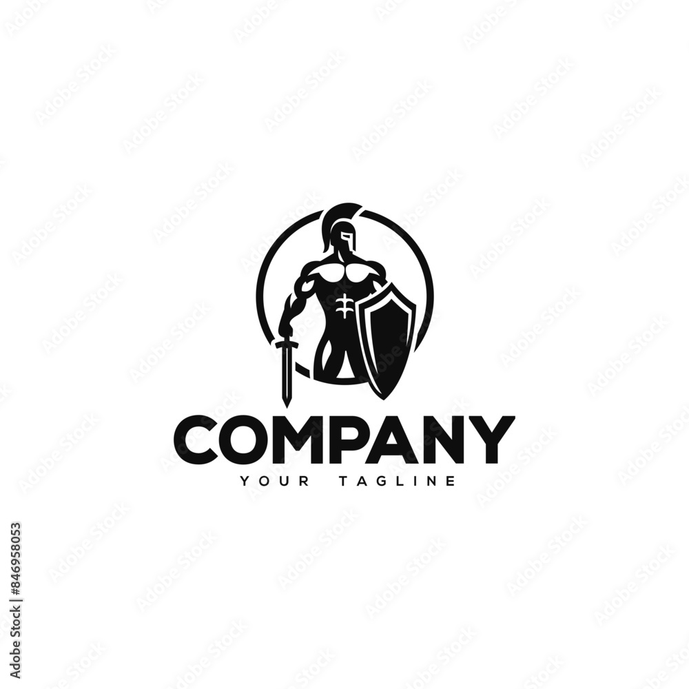 Creative logo design depicting a warrior with a sword and a shield in his hand. Creative logo design depicting a warrior with a sword and a shield in his hand.