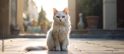 Gray-faced white cat relaxi...