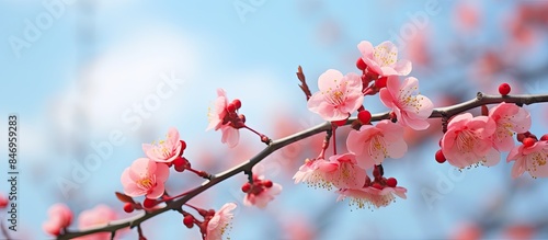 Pink flowers bloom on a tre...