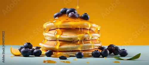 Pancakes stacked high with ...