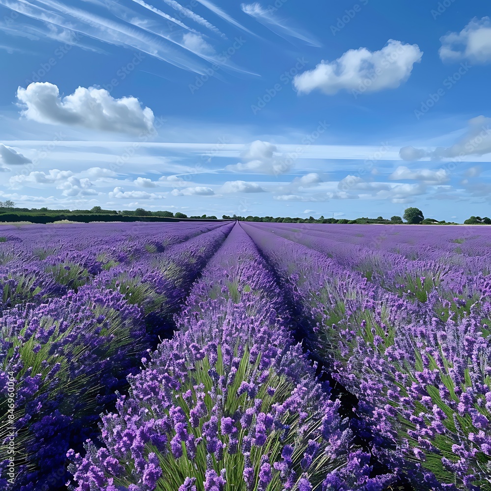 Lavender field in bloom under a clear blue sky Lavender field in bloom under a clear blue sky