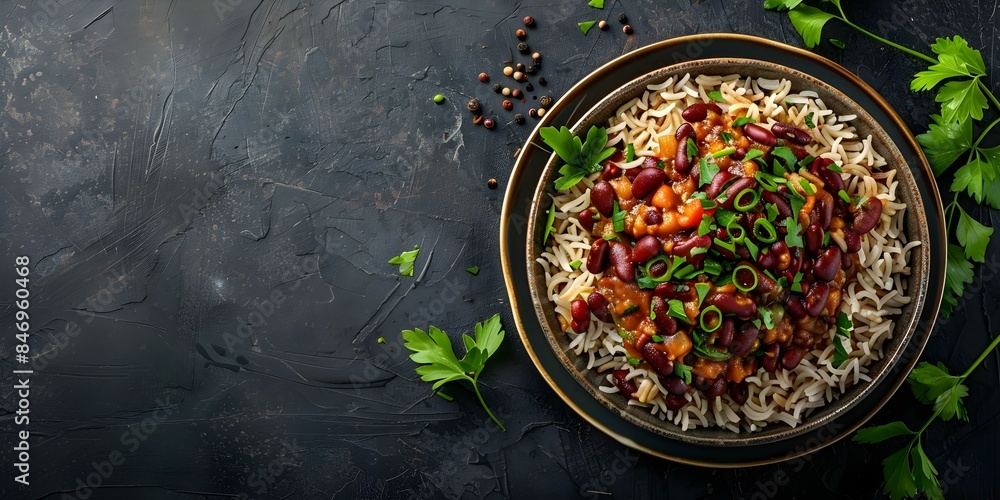 Traditional Indian Dish Overhead Shot of Rajma Chawal with Beans. Concept Indian Cuisine, Overhead Shots, Food Photography, Traditional Dishes Traditional Indian Dish Overhead Shot of Rajma Chawal with Beans. Concept Indian Cuisine, Overhead Shots, Food Photography, Traditional Dishes
