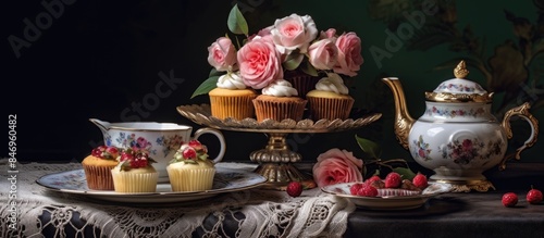 Delicious cupcakes displaye...
