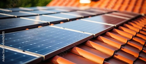 Solar panels on a roof with...