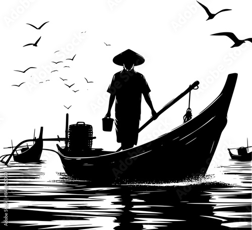 silhouette of a person in the boat