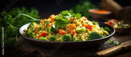 Bowl filled with rice, asso...