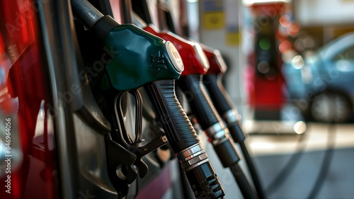 Closeup of fuel hoses on a gas station