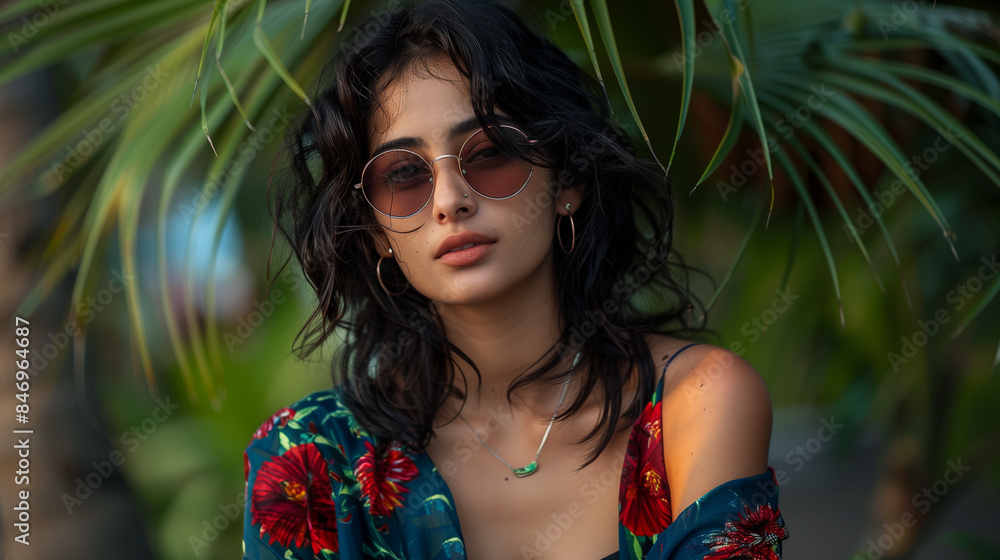 Modern young women a tropical vibe and bold colour in holiday vibe Modern young women a tropical vibe and bold colour in holiday vibe