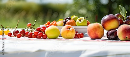 Assorted fruits spread out ...
