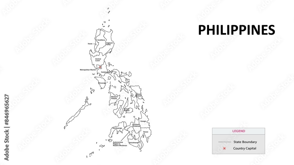 Naklejka premium Philippines Map. State and district map of Philippines. Administrative map of Philippines with states and boundaries in white color.