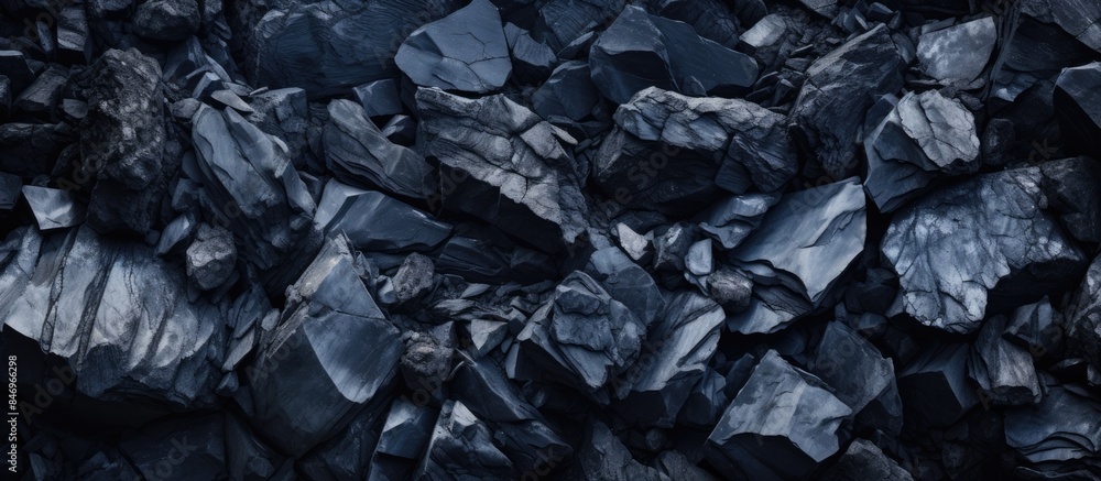 Close-up view of a cluster of dark rocks against a black backdrop, related to minerals, geology, mining, and energy production. with copy space image. Place for adding text or design Close-up view of a cluster of dark rocks against a black backdrop, related to minerals, geology, mining, and energy production. with copy space image. Place for adding text or design