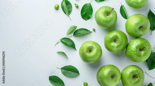 Wallpaper Mural Organic fruits with green apples design on white background top view Creative banner Copyspace image Torontodigital.ca