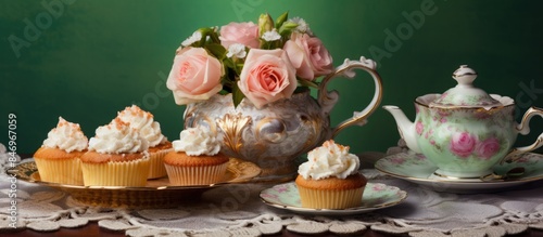 Tasty cupcakes displayed wi...