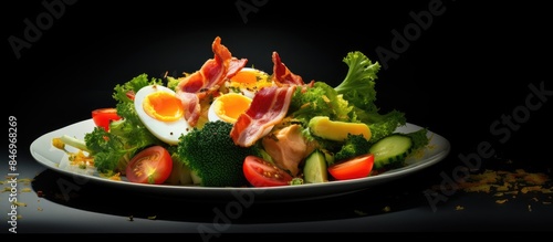 Plate of food featuring a h...