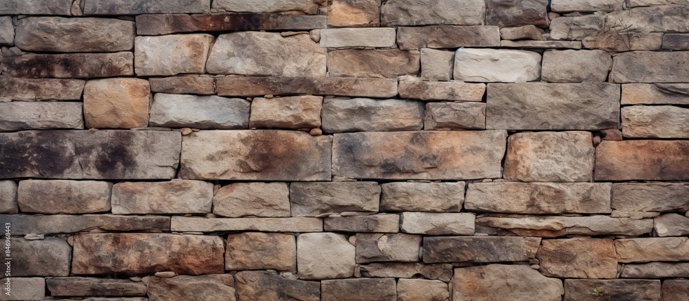 Rough stone wall with a prominent fire hydrant set in the middle, showcasing a texture of corrosion and grunge for web design. with copy space image. Place for adding text or design Rough stone wall with a prominent fire hydrant set in the middle, showcasing a texture of corrosion and grunge for web design. with copy space image. Place for adding text or design