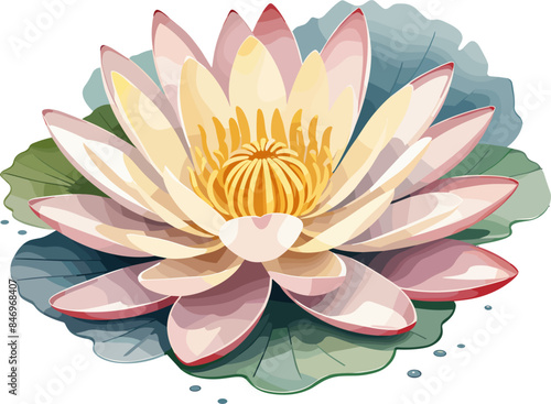 Beautiful blooming water lily flower, watercolor floral clipart for card, July’s birth month flowers, lotus, aquatic plant, spring, tropical, summer, gardening, botany, vintage, mother, Buddhism, zen