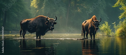 Wild bulls Gaur bison stand...