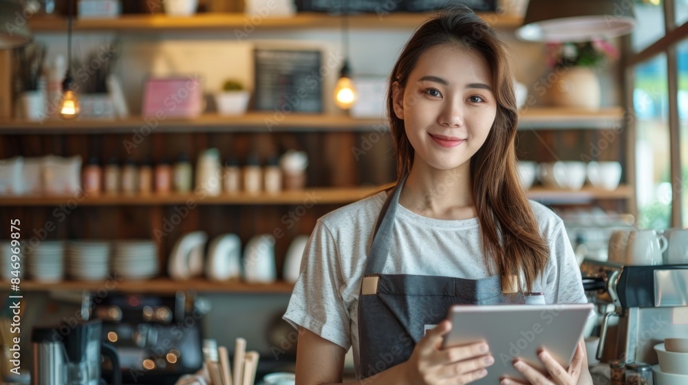 Fototapeta premium A woman in a white shirt