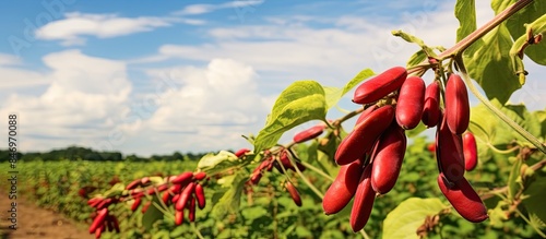Lush red peppers growing ab...