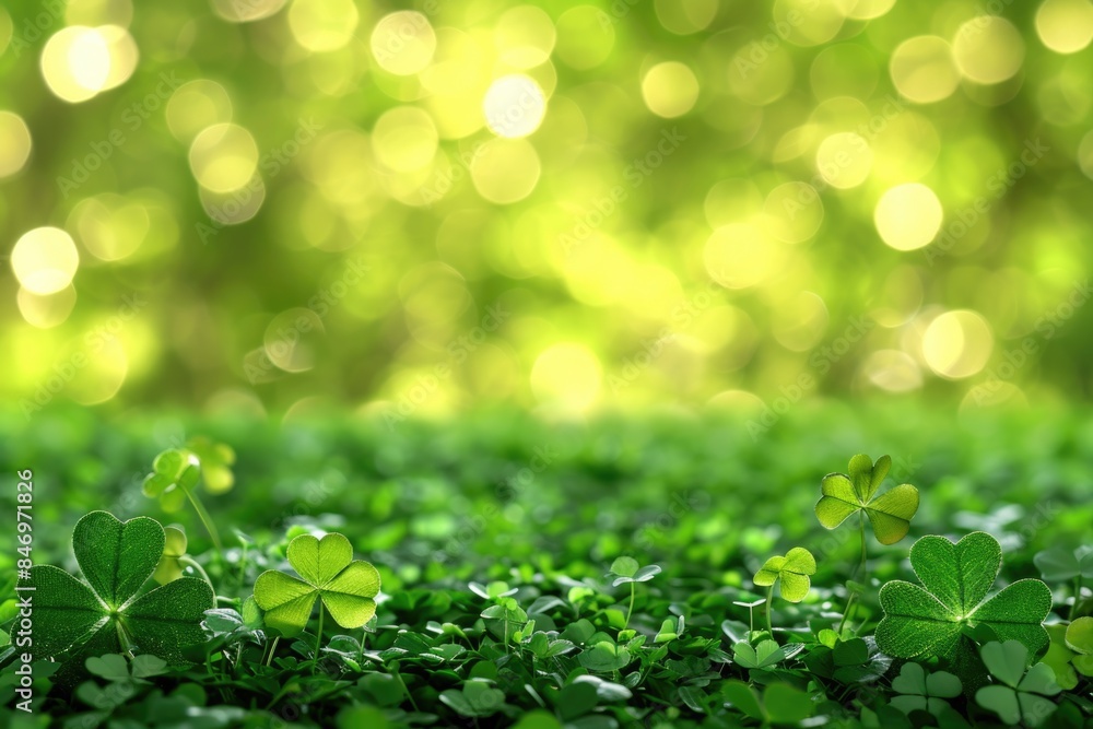Close-up of four-leaf clovers growing in a lush green grass Close-up of four-leaf clovers growing in a lush green grass