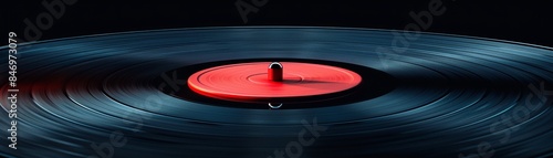 Classic vinyl record with red center, minimalistic, dark background, digital art 8K , high-resolution, ultra HD,up32K HD