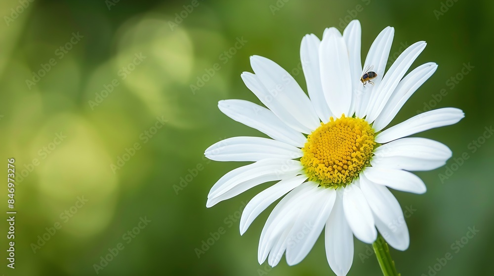 One insect on a daisy flower a closeup shot White daisy in bloom : Generative AI One insect on a daisy flower a closeup shot White daisy in bloom : Generative AI