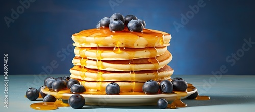 Blueberry pancakes stacked ...
