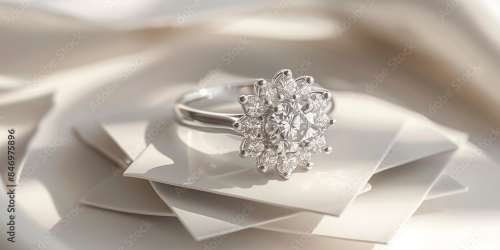 Product Photography, White Gold Ring with Central Diamond and Floral Setting Product Photography, White Gold Ring with Central Diamond and Floral Setting