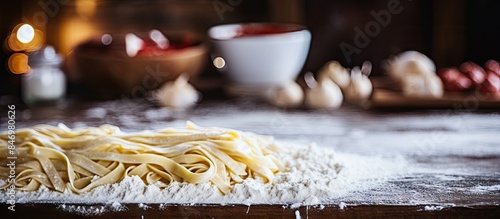 Raw spaghetti noodles arran...