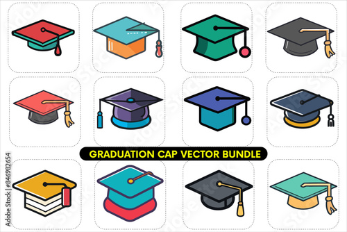 Graduation Cap Icon Vector Bundle