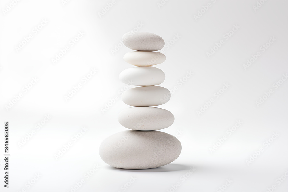 Stacked white pebble stones on white background Stacked white pebble stones on white background