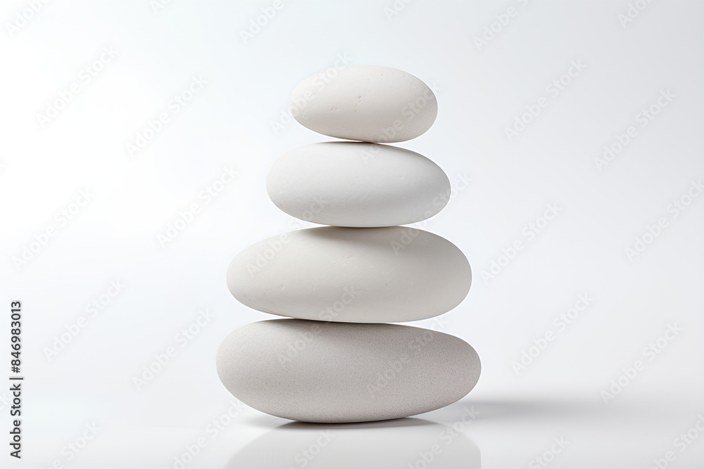 Stacked white pebble stones on white background Stacked white pebble stones on white background
