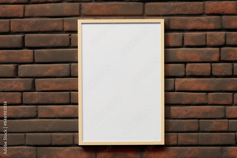 Blank Vertical Frame Mockup on a Red Brick Wall Background for Advertisement Blank Vertical Frame Mockup on a Red Brick Wall Background for Advertisement
