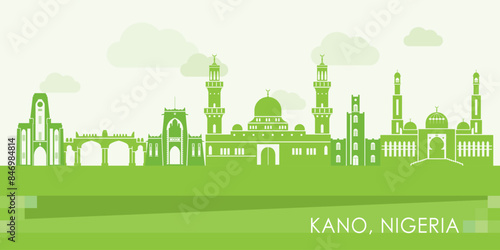 Green Skyline panorama of city of Kano, Nigeria - vector illustration