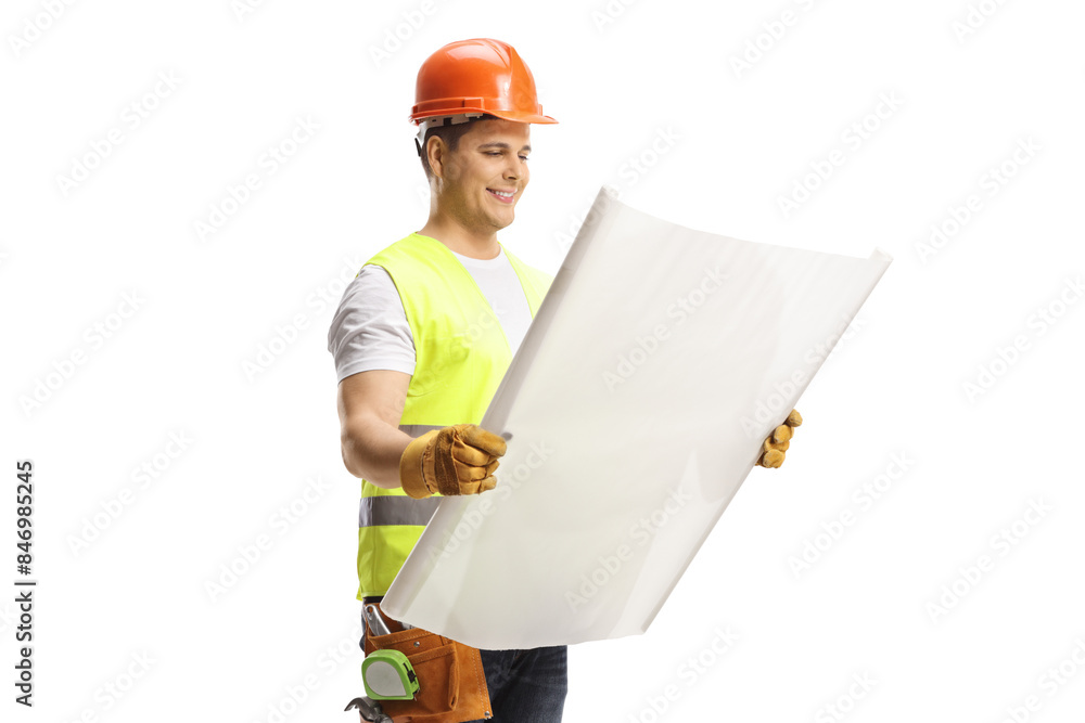 Construction worker holding a blueprint Construction worker holding a blueprint