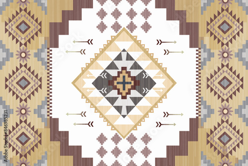 Ikat pattern geometric colorful ethnic traditional textile, Ikat rug woven handmade decor interior design Navajo  tribal vector seamless pattern. Native American ornament. Ethnic South Western decor s