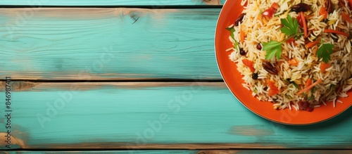 Plate holding rice and vege...
