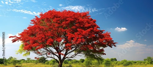 Lush red blossoms adorn a t...