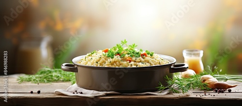 Pot of rice containing vege...