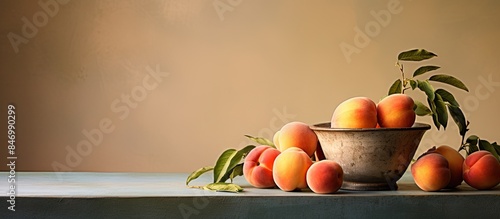 Fresh peaches arranged in a...